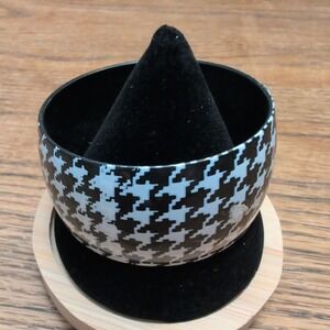 Vintage Black White Houndstooth Acrylic Bangle Bracelet Chunky Mod Style